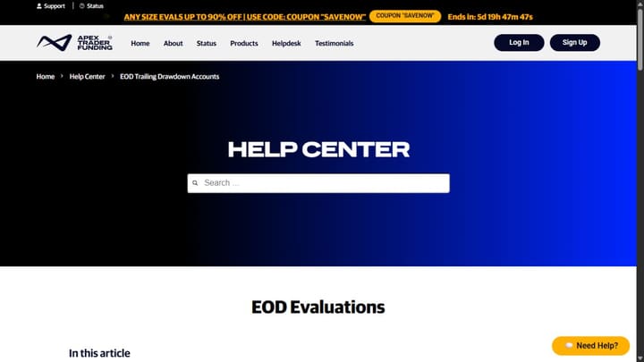 Apex Trader Funding EOD Evaluation rules page