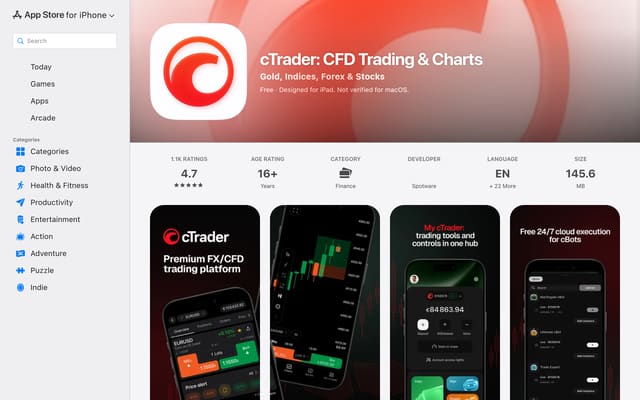 ctrader Apple App Store listing