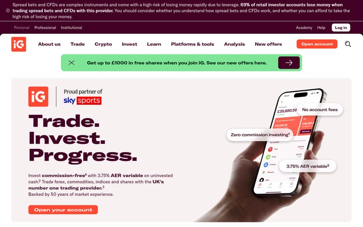 homepage del sito web di ig