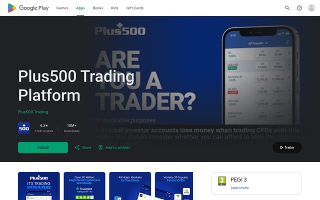 plus500 Google Play listing