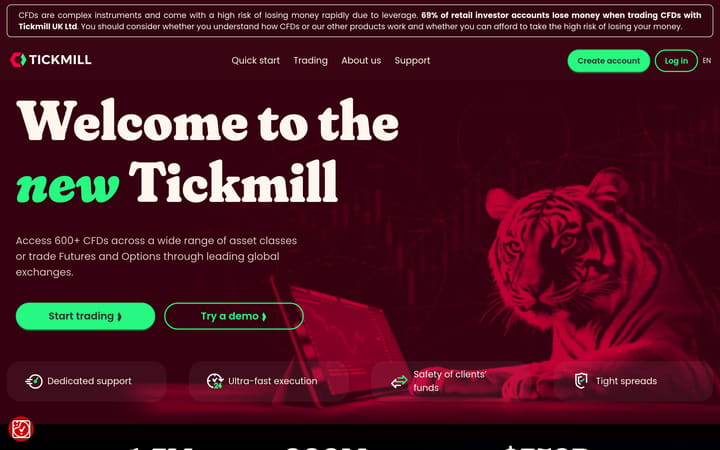 página inicial do site da tickmill